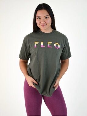 FLEO Olive Graphic Tee with Pixel Logo